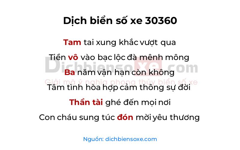 Dịch thơ biển số 30360