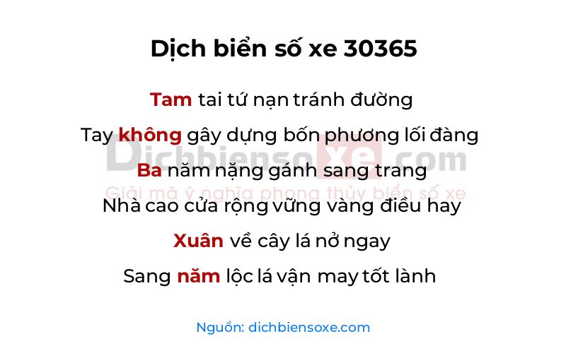 Dịch thơ biển số 30365
