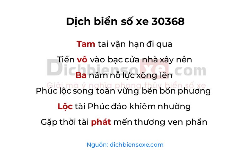 Dịch thơ biển số 30368