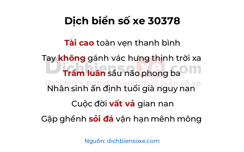 Dịch thơ biển số 30378