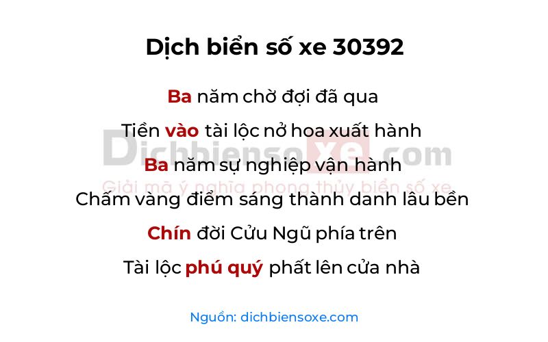 Dịch thơ biển số 30392