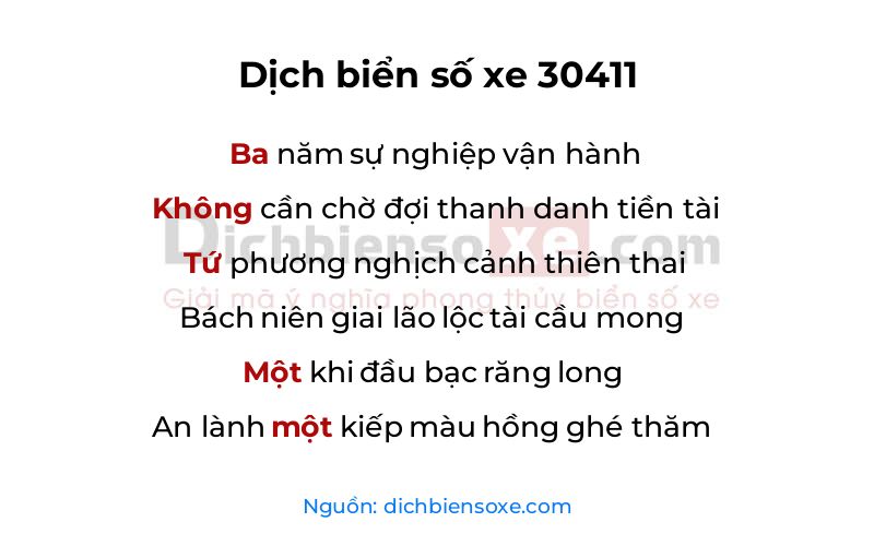 Dịch thơ biển số 30411