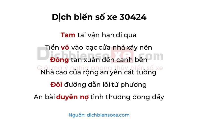 Dịch thơ biển số 30424