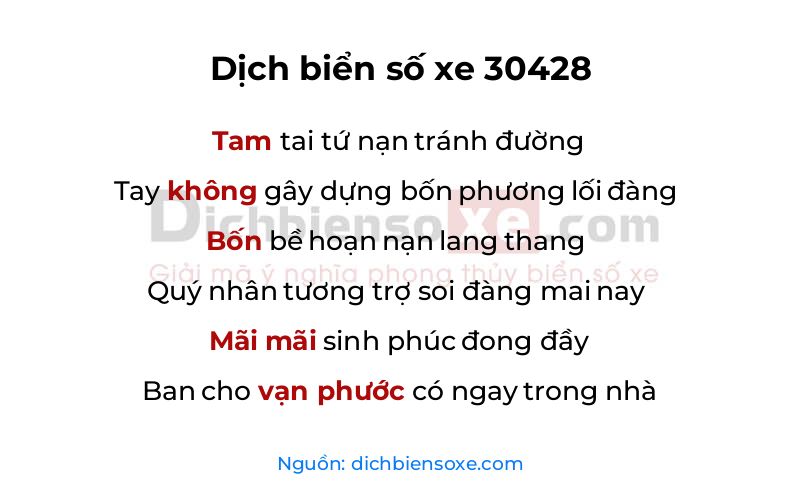 Dịch thơ biển số 30428