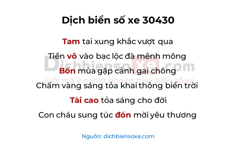 Dịch thơ biển số 30430