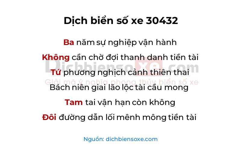 Dịch thơ biển số 30432