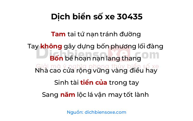 Dịch thơ biển số 30435