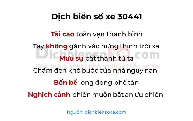 Dịch thơ biển số 30441