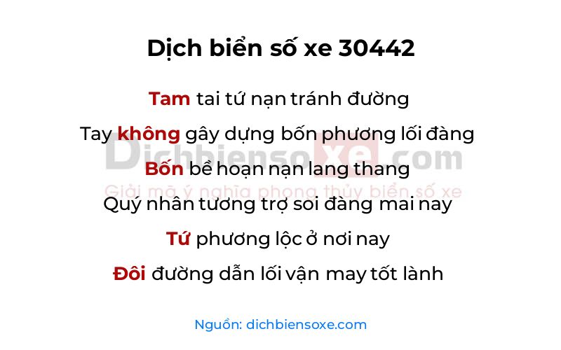 Dịch thơ biển số 30442