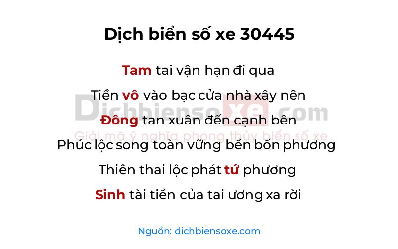 Dịch thơ biển số 30445