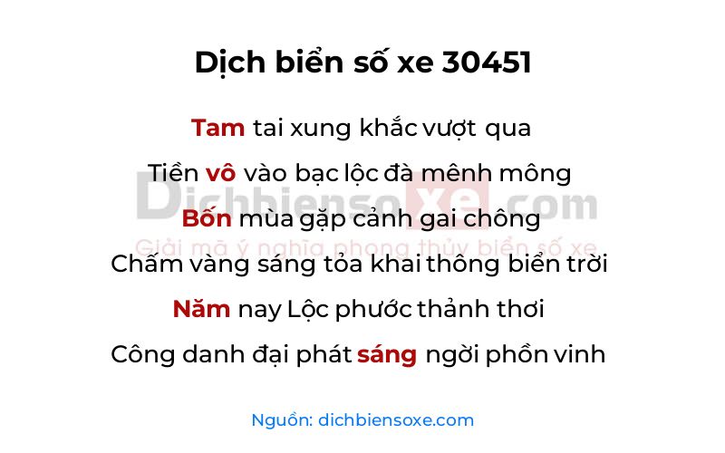 Dịch thơ biển số 30451