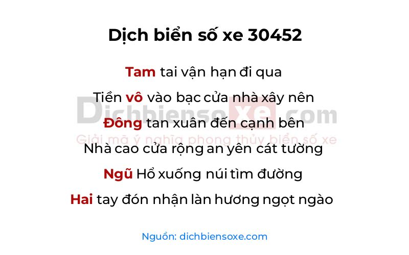 Dịch thơ biển số 30452