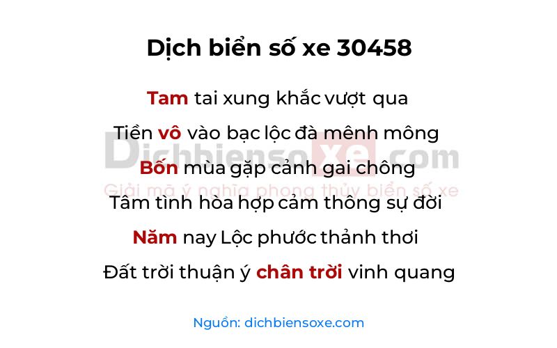 Dịch thơ biển số 30458