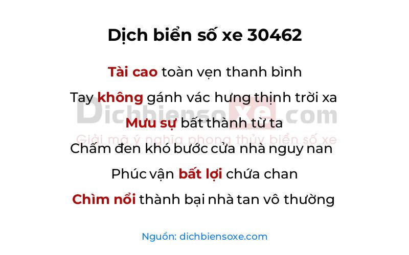 Dịch thơ biển số 30462