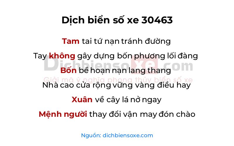 Dịch thơ biển số 30463