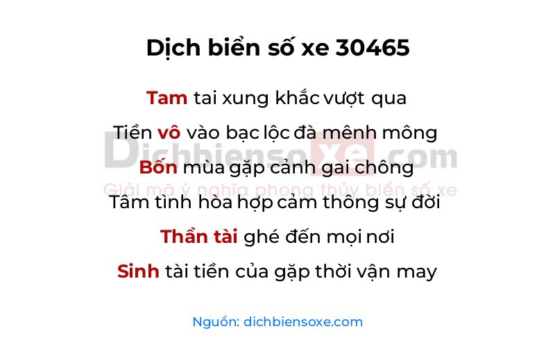 Dịch thơ biển số 30465