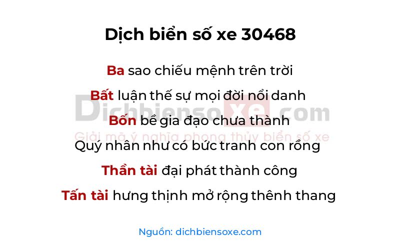 Dịch thơ biển số 30468