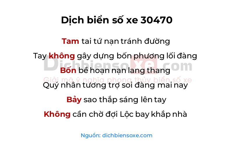 Dịch thơ biển số 30470