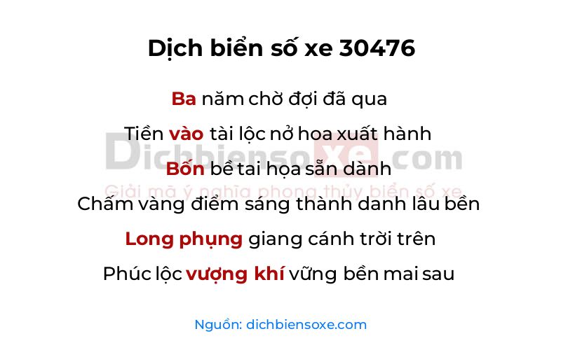 Dịch thơ biển số 30476
