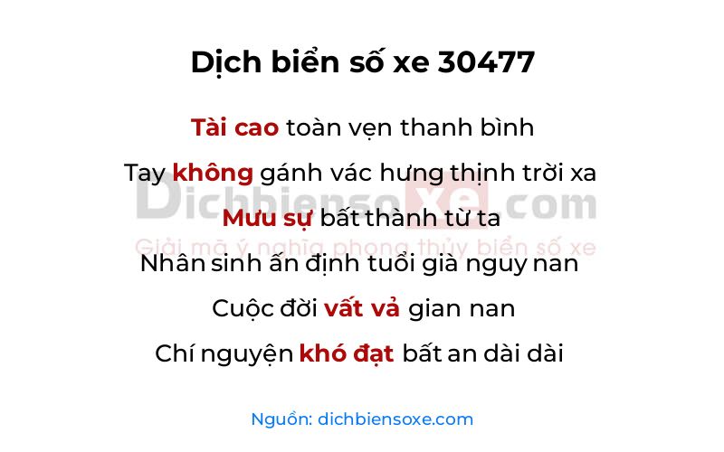 Dịch thơ biển số 30477