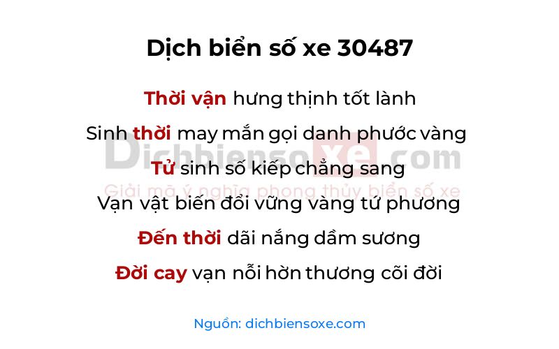 Dịch thơ biển số 30487