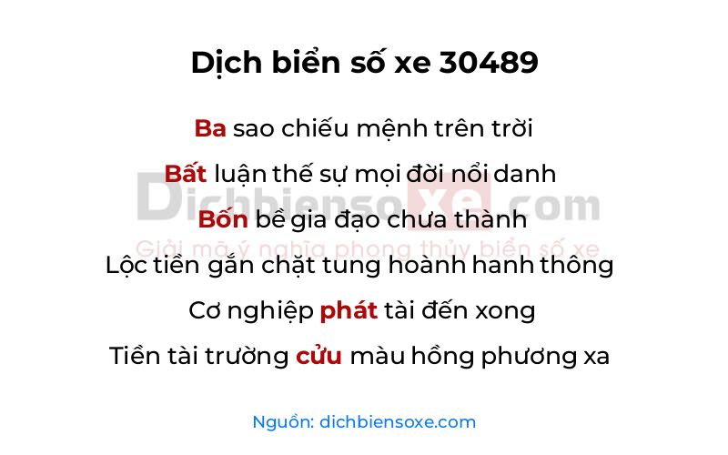 Dịch thơ biển số 30489