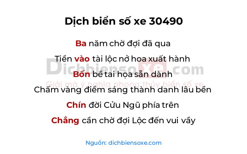 Dịch thơ biển số 30490