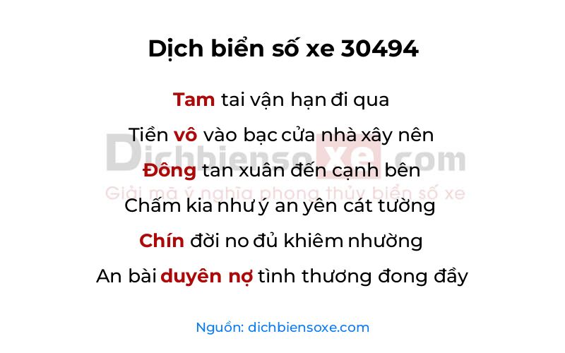 Dịch thơ biển số 30494