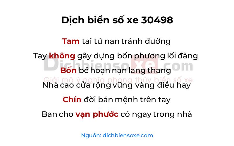 Dịch thơ biển số 30498