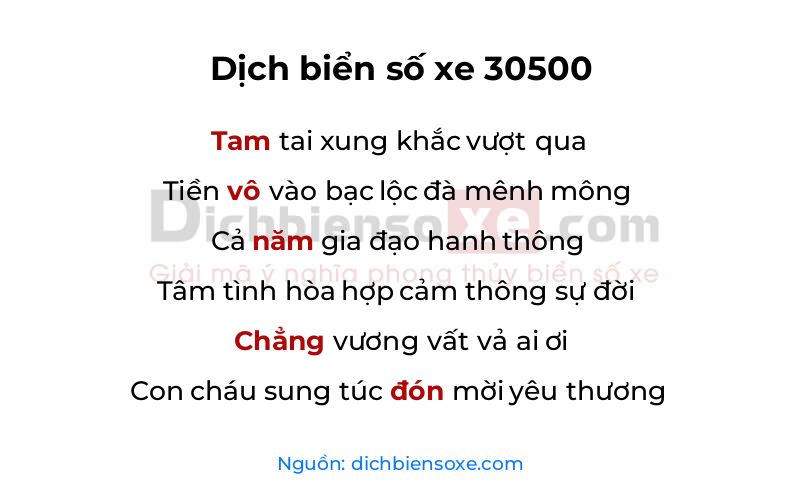 Dịch thơ biển số 30500