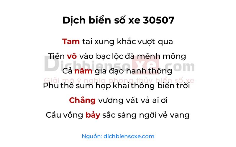 Dịch thơ biển số 30507