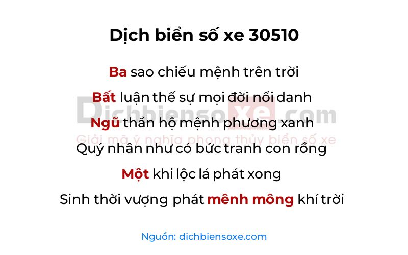 Dịch thơ biển số 30510