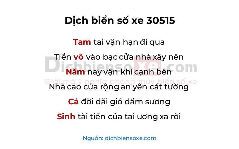 Dịch thơ biển số 30515