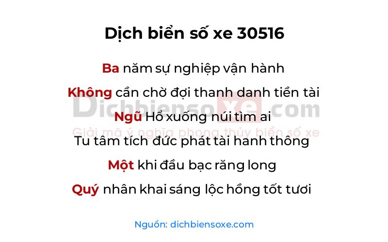 Dịch thơ biển số 30516