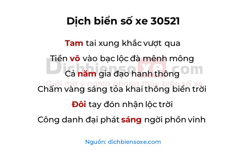 Dịch thơ biển số 30521