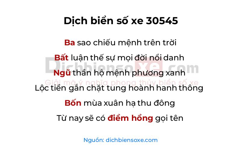 Dịch thơ biển số 30545