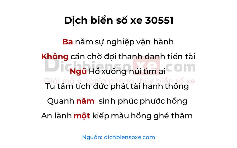 Dịch thơ biển số 30551