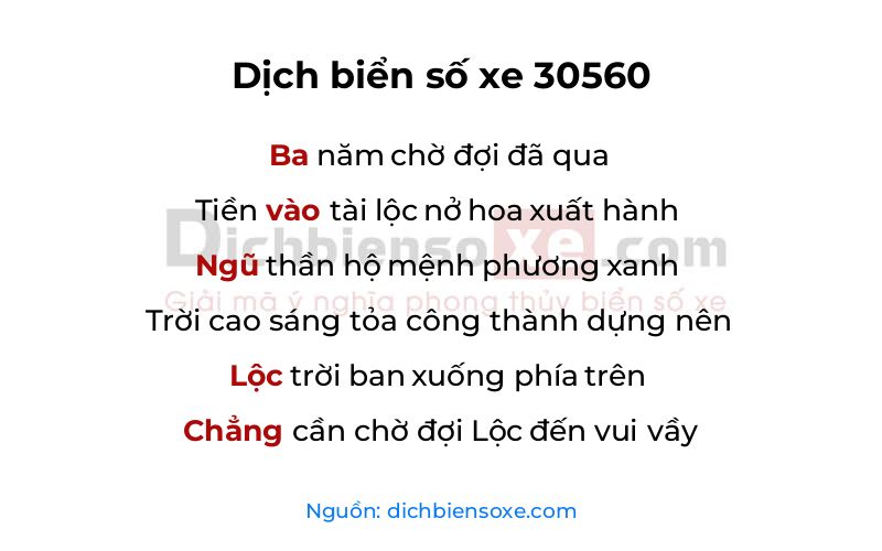 Dịch thơ biển số 30560
