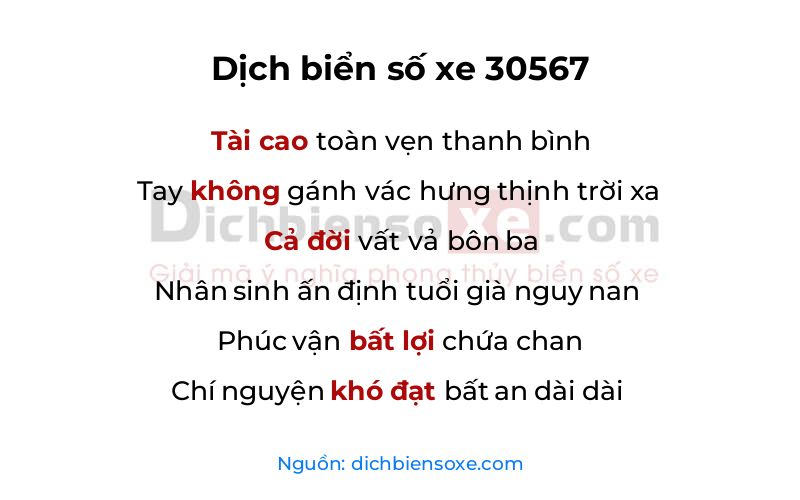 Dịch thơ biển số 30567