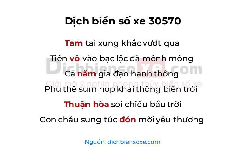 Dịch thơ biển số 30570