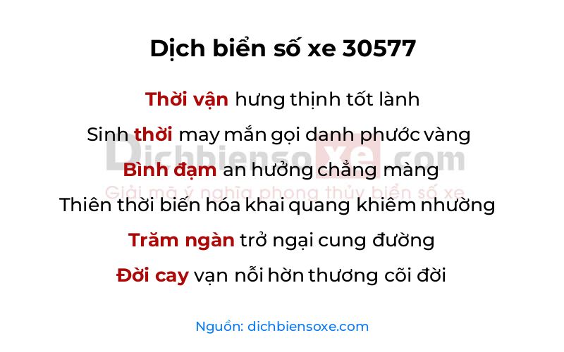 Dịch thơ biển số 30577