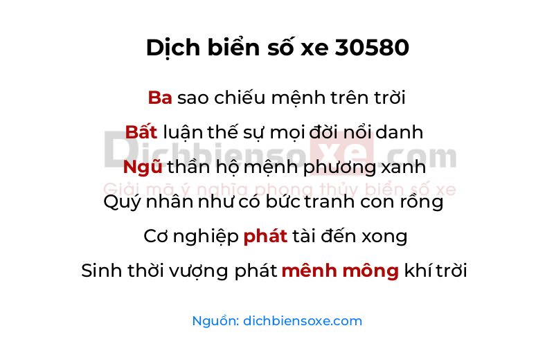 Dịch thơ biển số 30580
