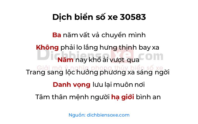 Dịch thơ biển số 30583