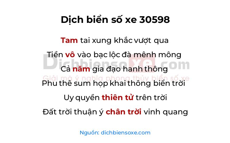 Dịch thơ biển số 30598