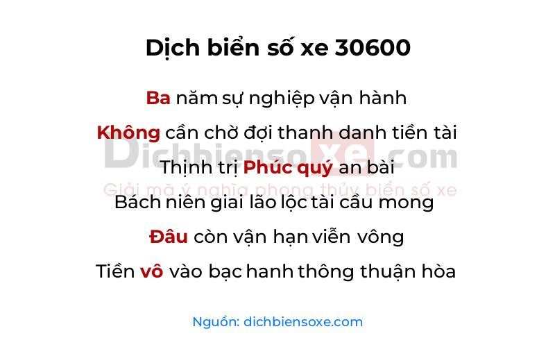 Dịch thơ biển số 30600