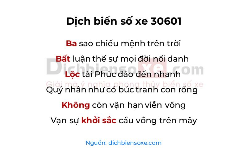 Dịch thơ biển số 30601