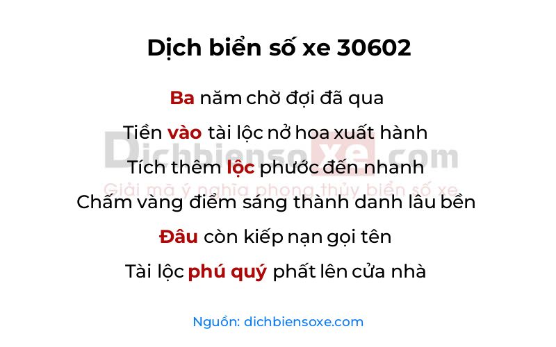 Dịch thơ biển số 30602