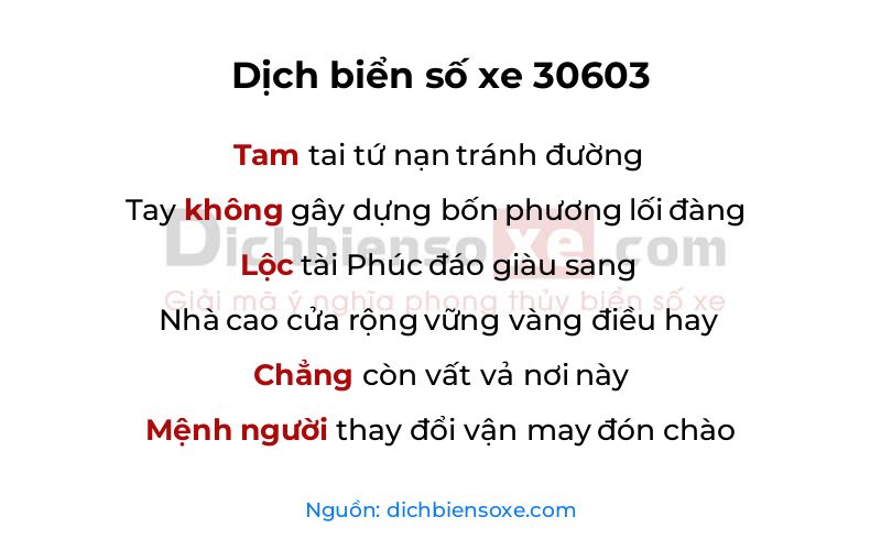 Dịch thơ biển số 30603