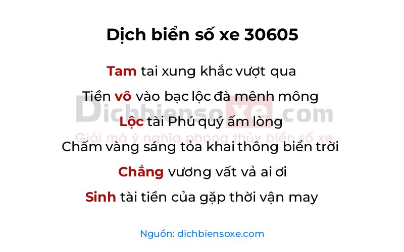 Dịch thơ biển số 30605