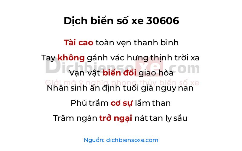 Dịch thơ biển số 30606